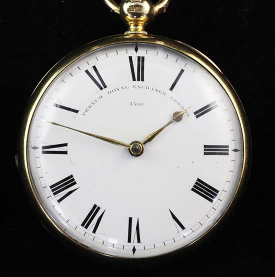 A George IV 18ct gold keywind duplex pocket watch by French Royal Exchange, London,